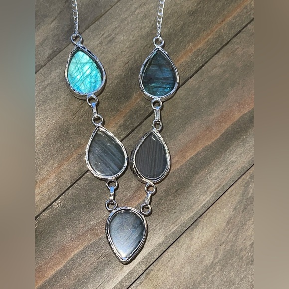 Firey Labradorite Manifesting, Healing Gemstone Boho Teardrop Necklace - Picture 8 of 9